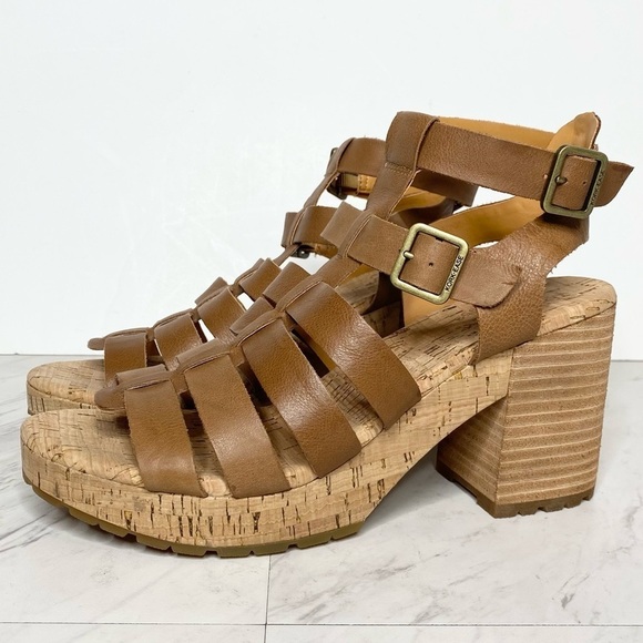 Kork Ease Camille Ankle Strap Brown Leather Heeled Sandal 10M - Picture 1 of 13